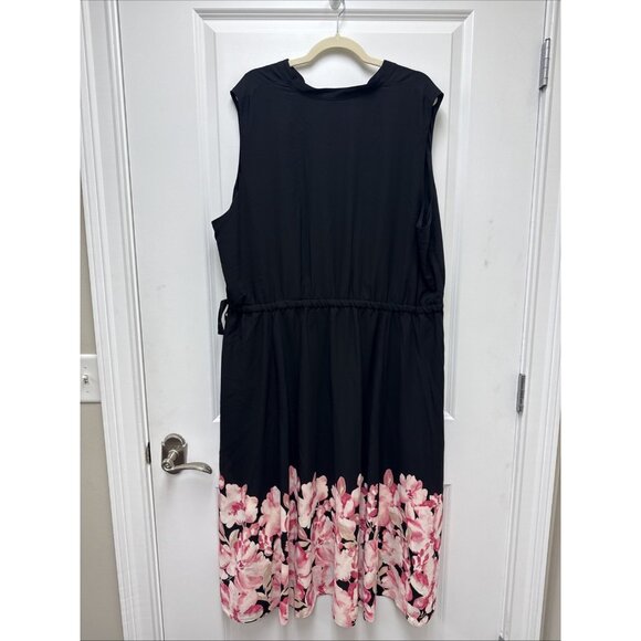 Anne Klein Womens Plus Size 3X Black Jenna Floral Hem Elastic-Waist Midi Dress - Picture 5 of 8